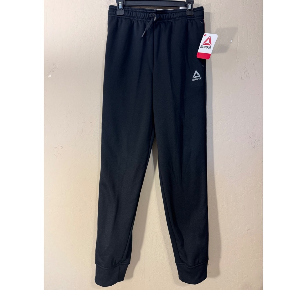 Reebok Jogger Pants Kids L (10/12) Black Slim‎ Fit Athletic Sweatpants NEW
